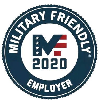 Military Friendly Employer 2020 badge displayed on Southern Style Dental's homepage, highlighting their commitment to veterans.