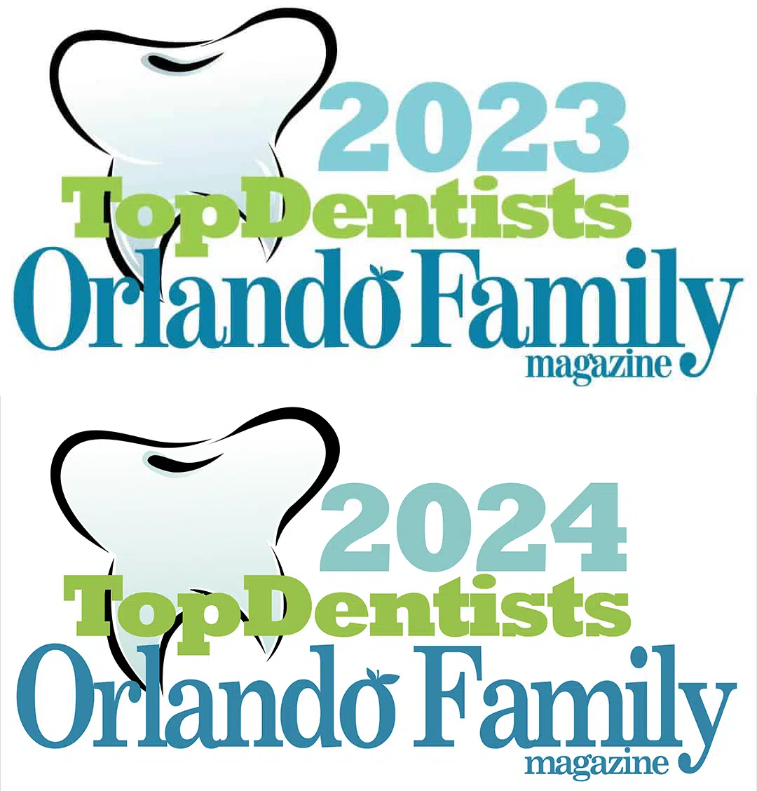 Southern Style Dental awarded Top Dentists 2023 and 2024 by Orlando Family Magazine, quality dental care recognized.